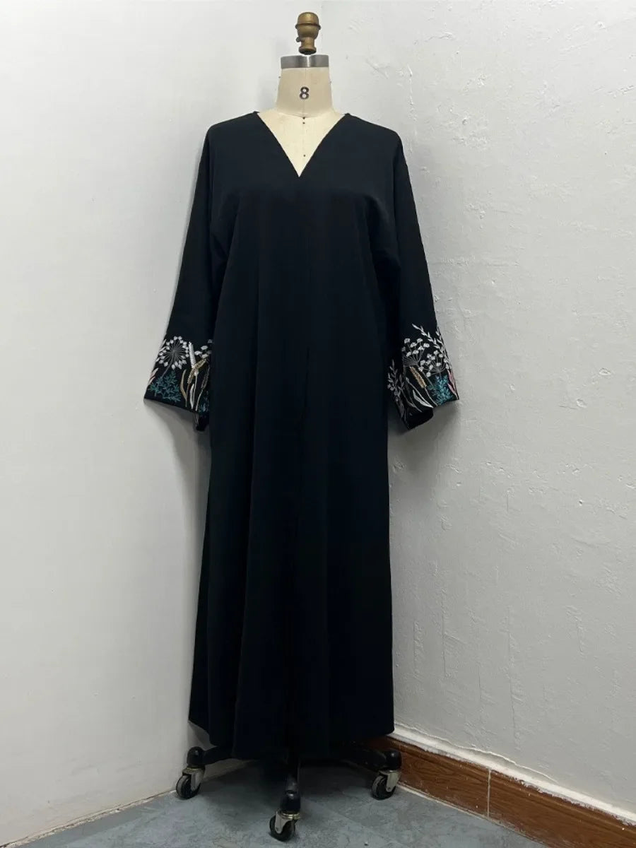 Eid Women Abaya Embroidery Open Dress Muslim