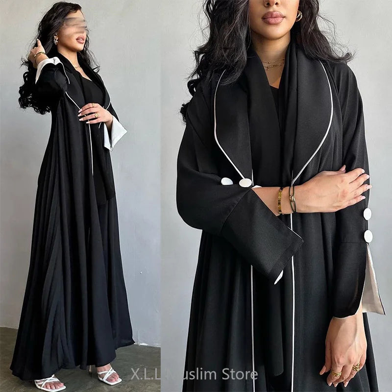 Abaya Women Black Button Split Sleeve Islam