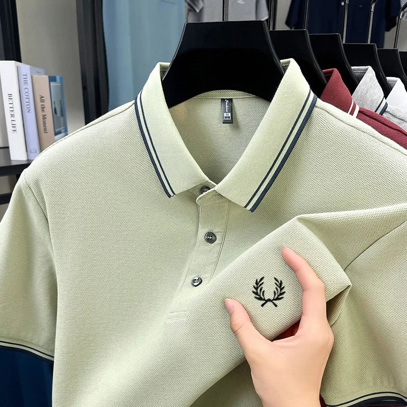 New Luxury Men's Embroidered Short Sleeve Shirt Made of 100% Cotton