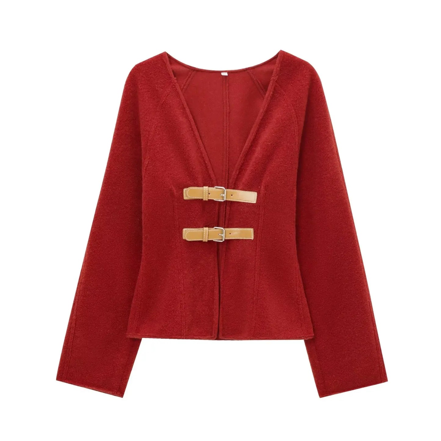 Beige long sleeve V-neck jacket, suitable for autumn and spring,