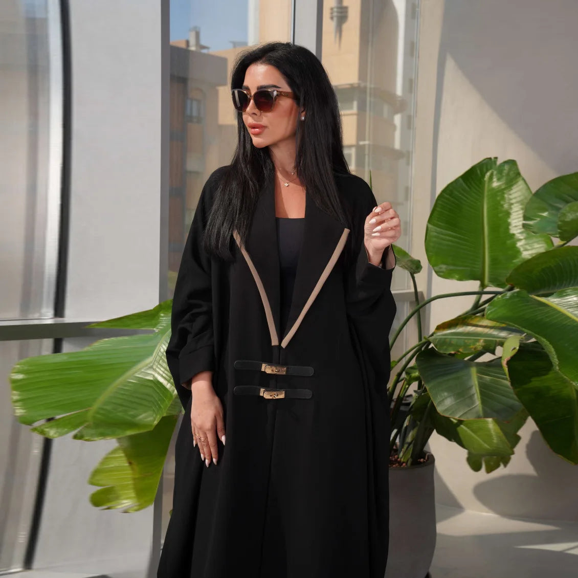 New Arrival Leather Buckle Open Kimono Abaya For Muslim Woman
