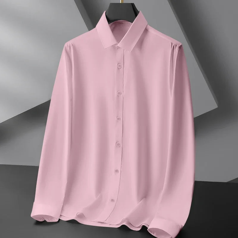 New Men's Business Long Sleeved Solid Color Shirt Wrinkle Resistant Wrinkle