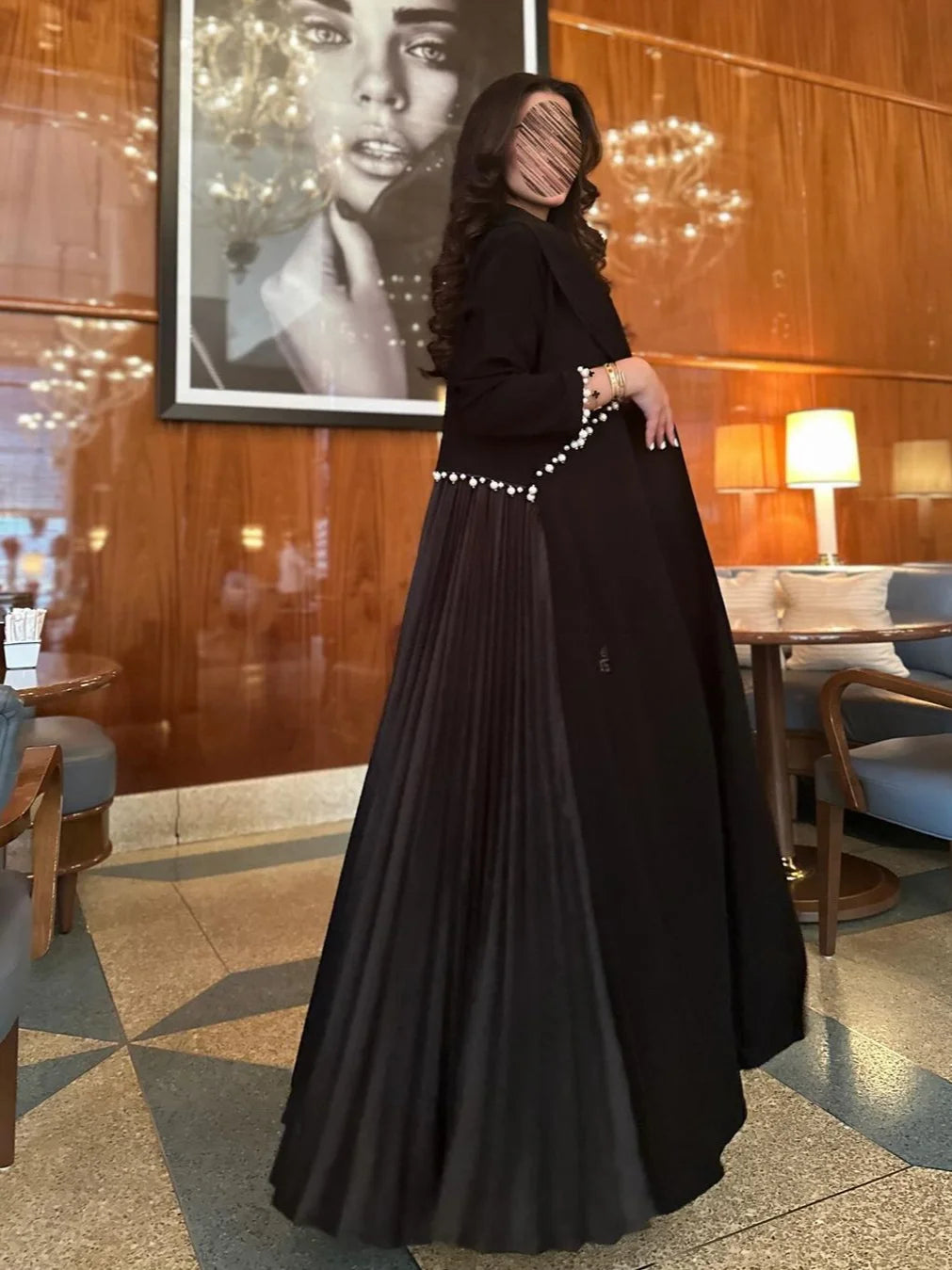 Eid Muslim Pearl Abaya for Women Beading Ramadan