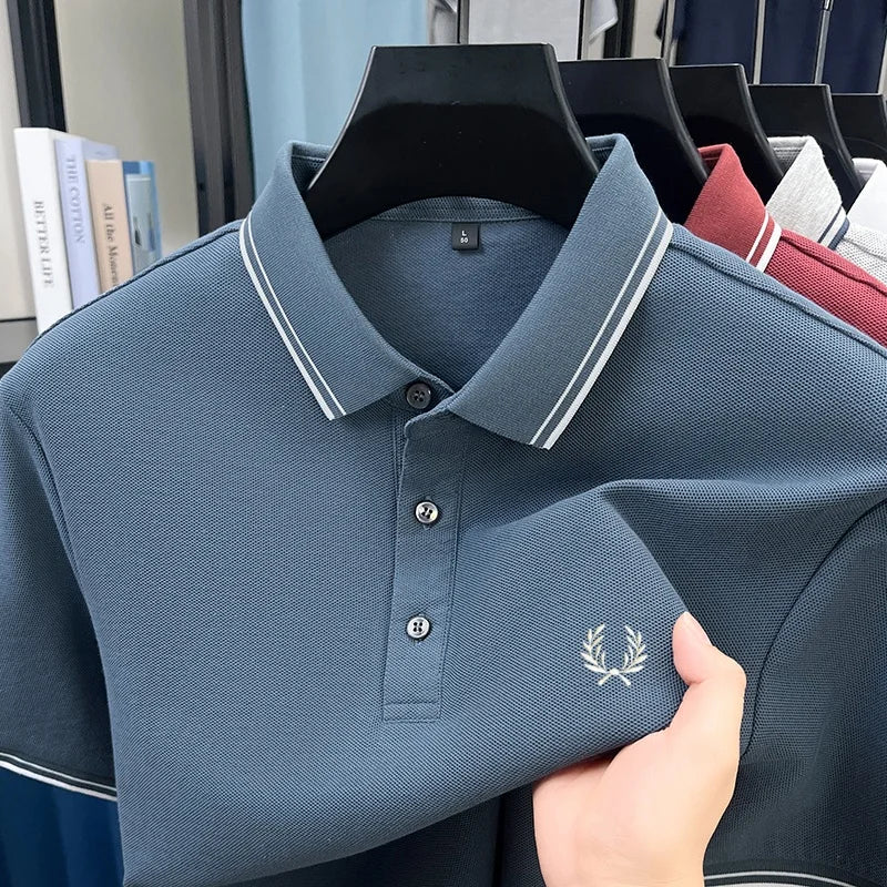 New Luxury Men's Embroidered Short Sleeve Shirt Made of 100% Cotton