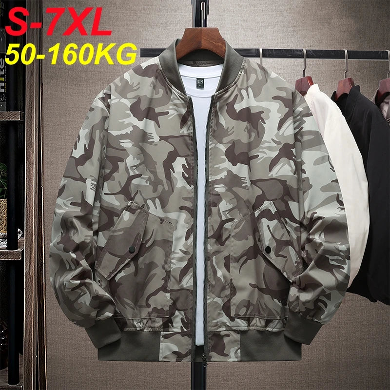 Men's Plus Size 6XL 7XL Jacket Autumn Spring Camouflage Baseball Jacket