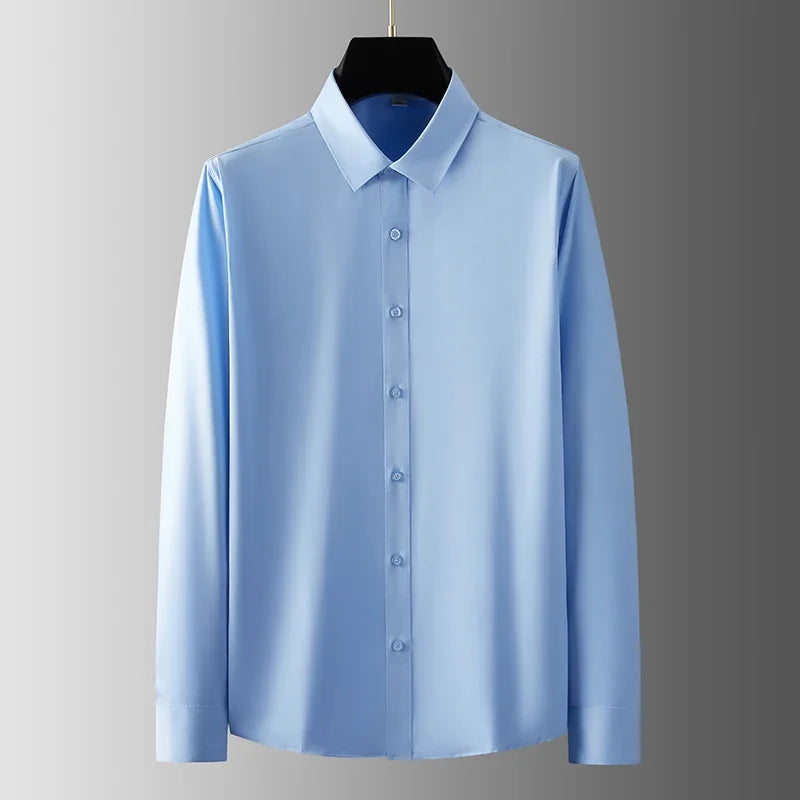 New Men's Business Long Sleeved Solid Color Shirt Wrinkle Resistant Wrinkle