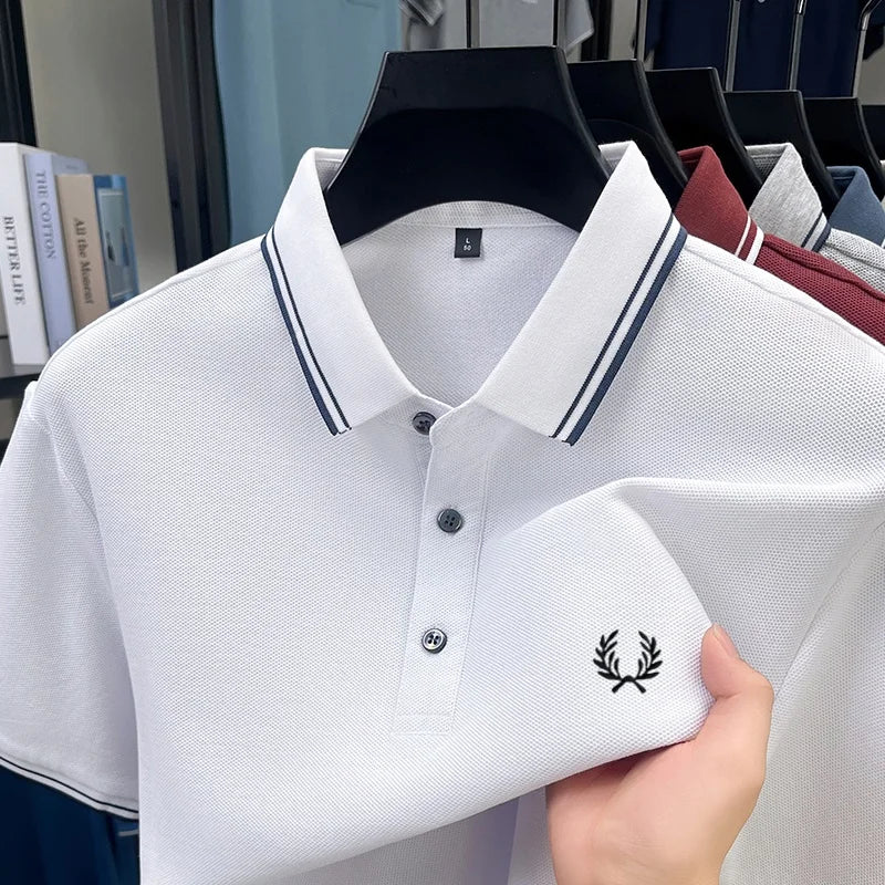 New Luxury Men's Embroidered Short Sleeve Shirt Made of 100% Cotton