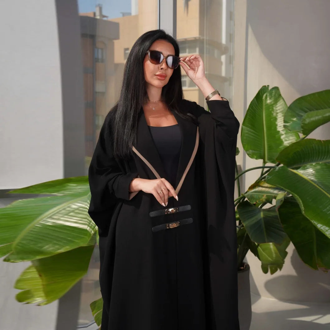 New Arrival Leather Buckle Open Kimono Abaya For Muslim Woman