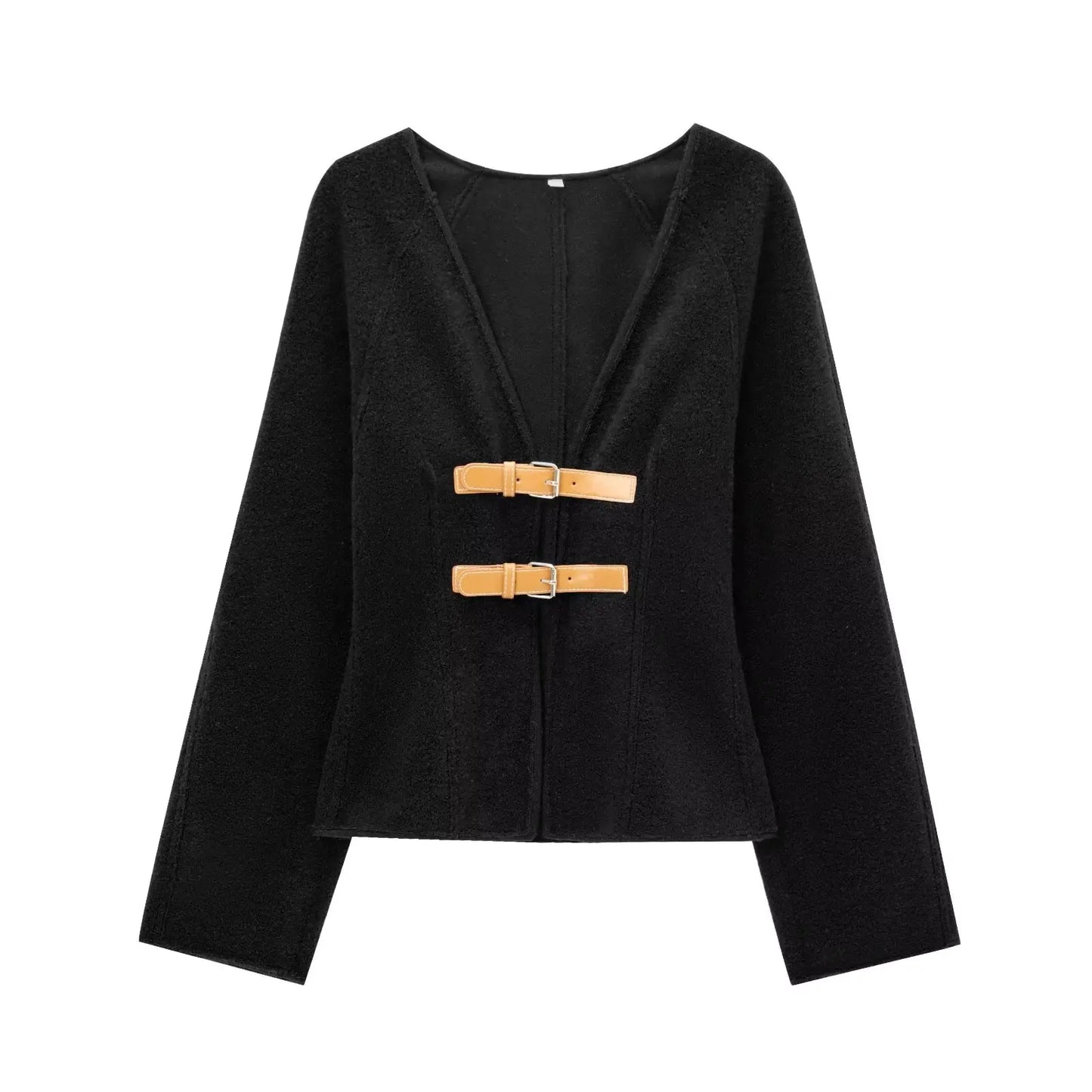 Beige long sleeve V-neck jacket, suitable for autumn and spring,