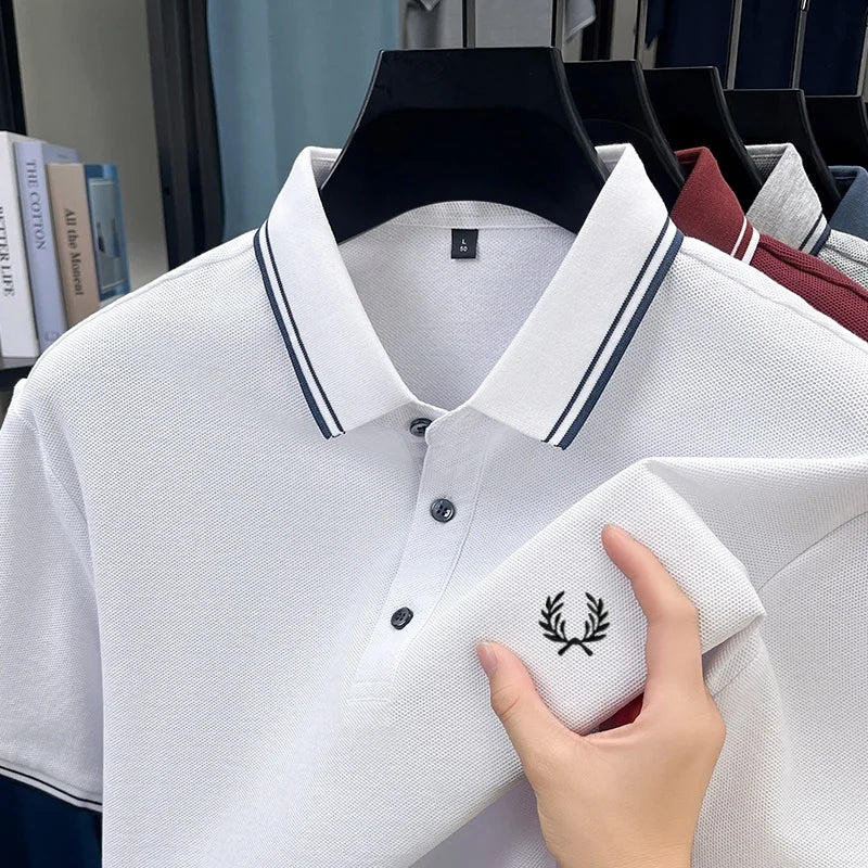 New Luxury Men's Embroidered Short Sleeve Shirt Made of 100% Cotton