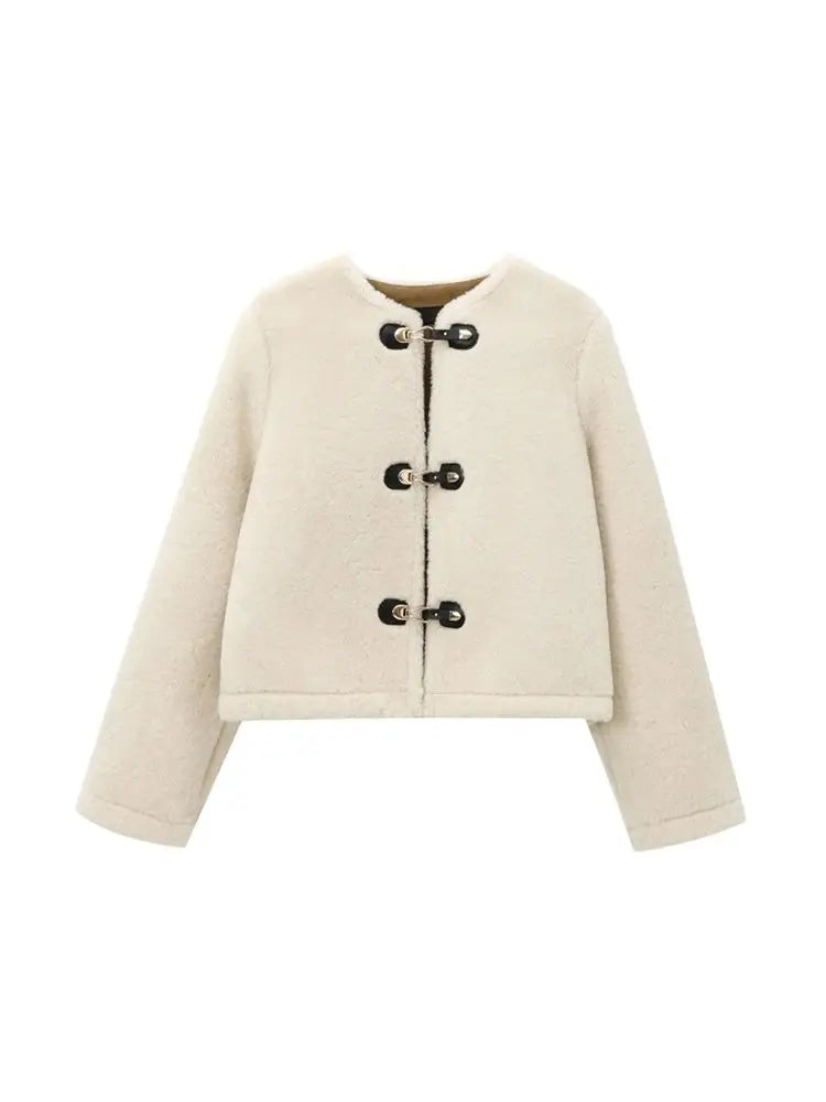 Women's Warm Faux Fur Jacket, Long Sleeve Coat, Button Front