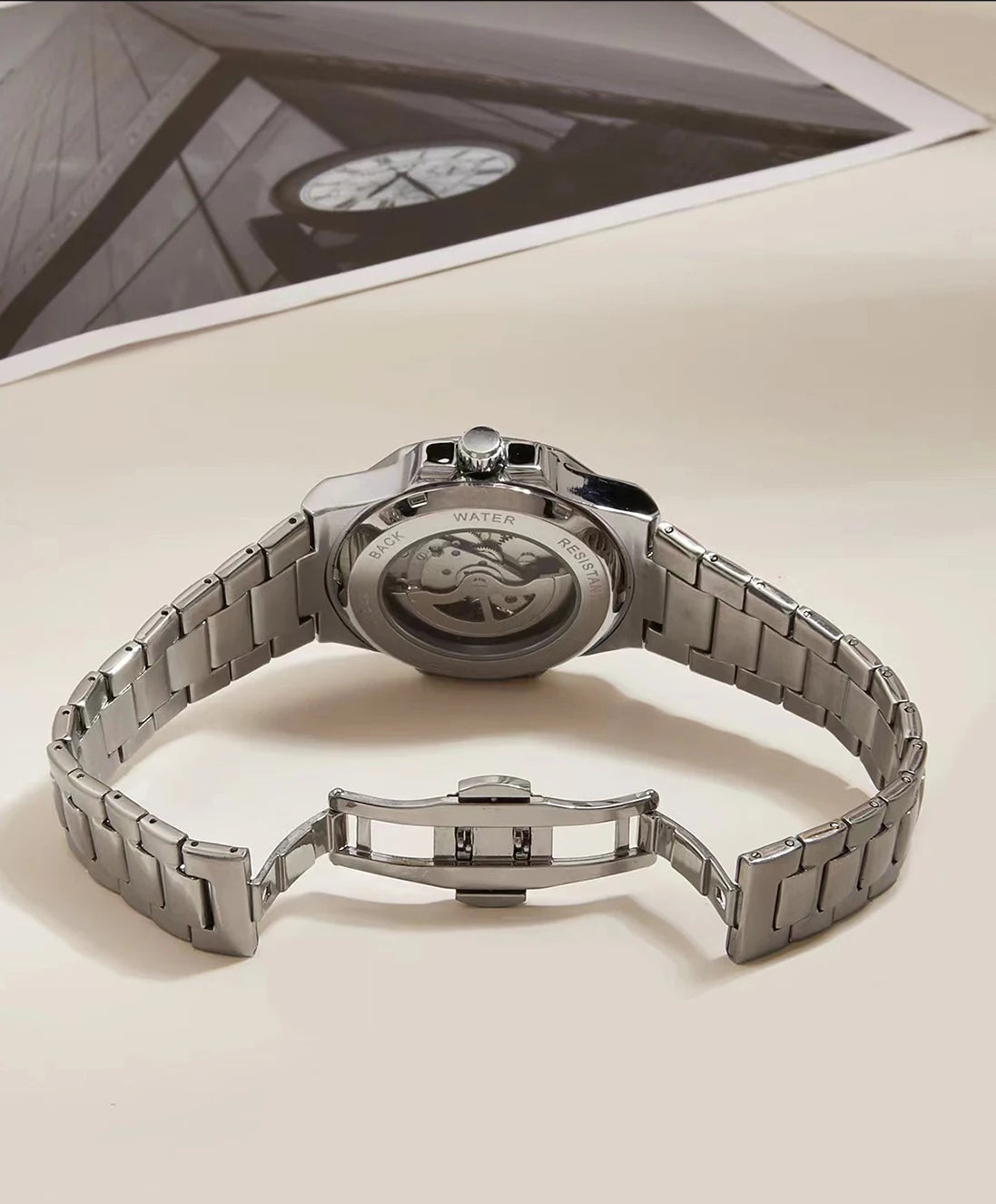 LONGLUX Men's Luxury Automatic Mechanical Waterproof Skeleton Business Watch
