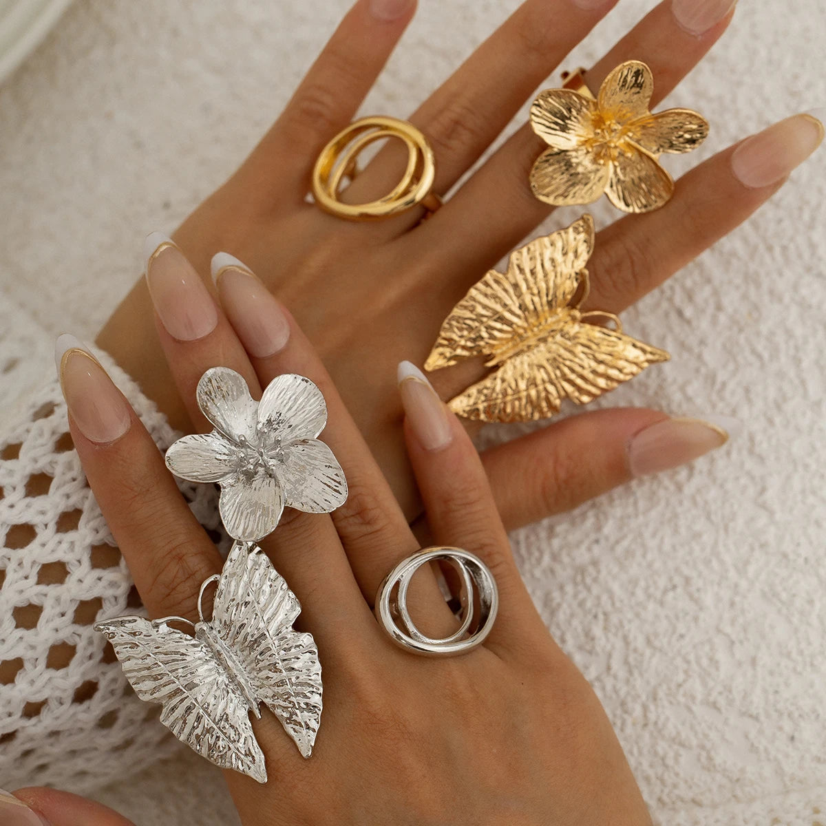 Ingemark Innovative Metal Butterfly Flower Ring 5 Styles for Women