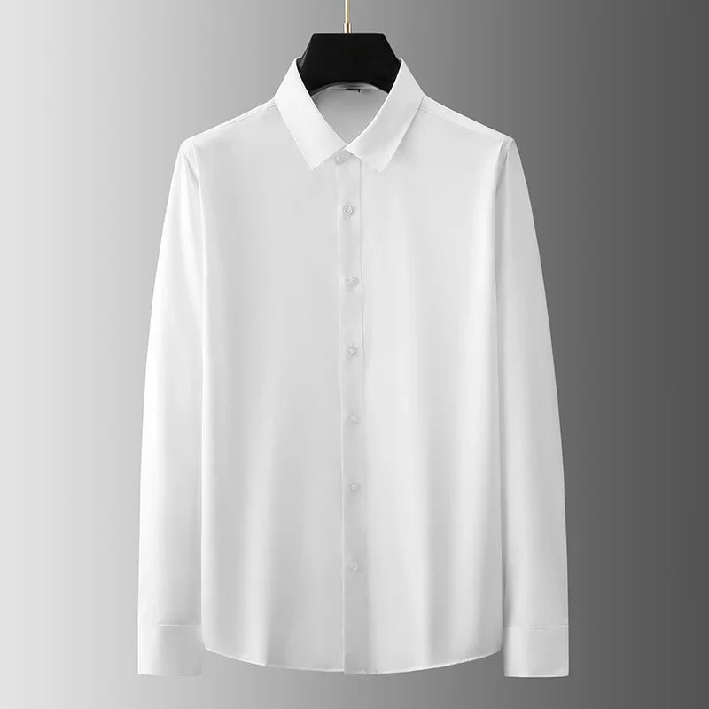 New Men's Business Long Sleeved Solid Color Shirt Wrinkle Resistant Wrinkle