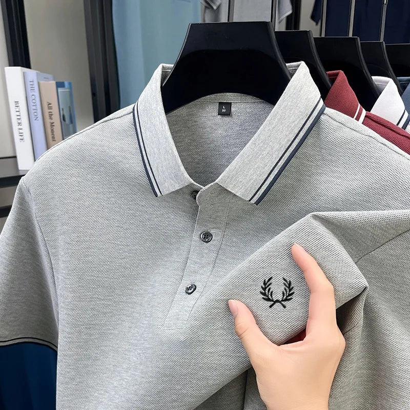 New Luxury Men's Embroidered Short Sleeve Shirt Made of 100% Cotton