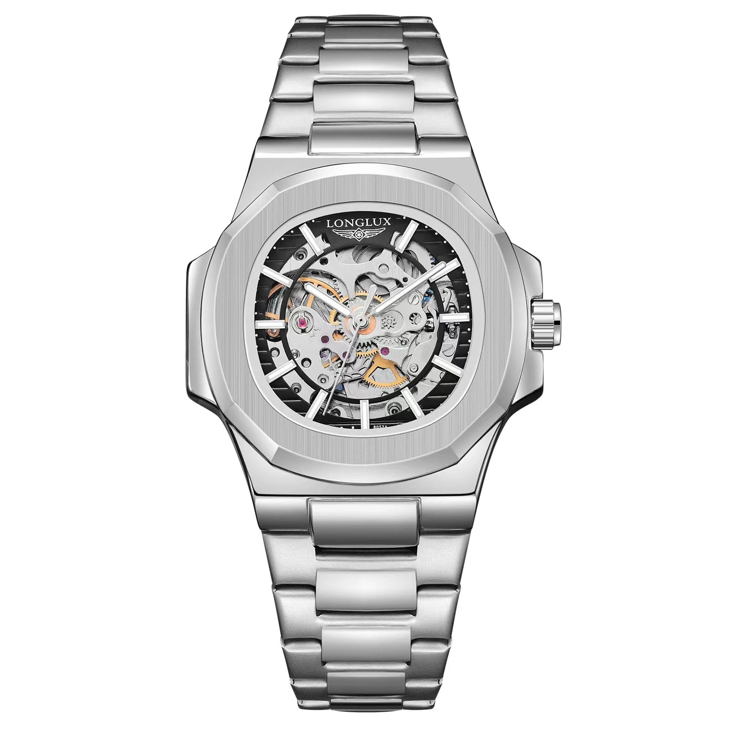 LONGLUX Men's Luxury Automatic Mechanical Waterproof Skeleton Business Watch