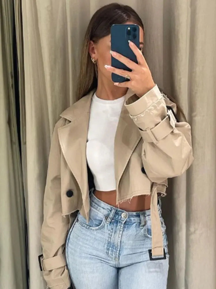 Women's 2025 Belted Cropped Trench Jacket,