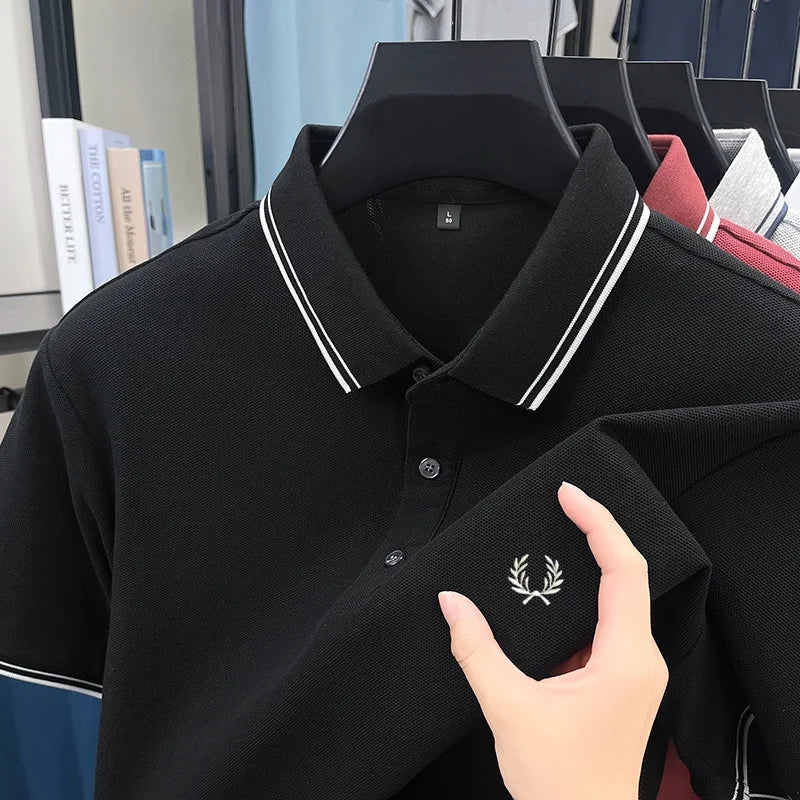 New Luxury Men's Embroidered Short Sleeve Shirt Made of 100% Cotton