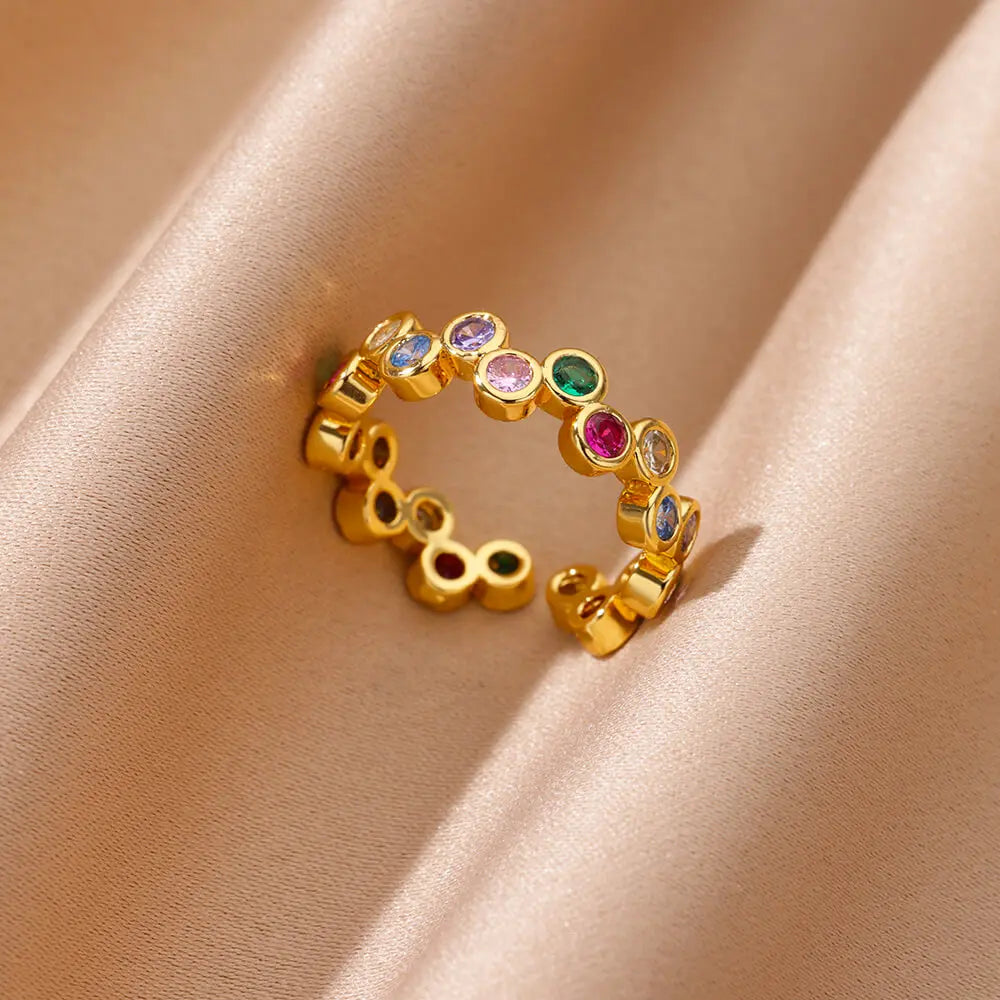 Geometric Zircon Heart Rings for Women, Gold Stainless Steel Wedding Band