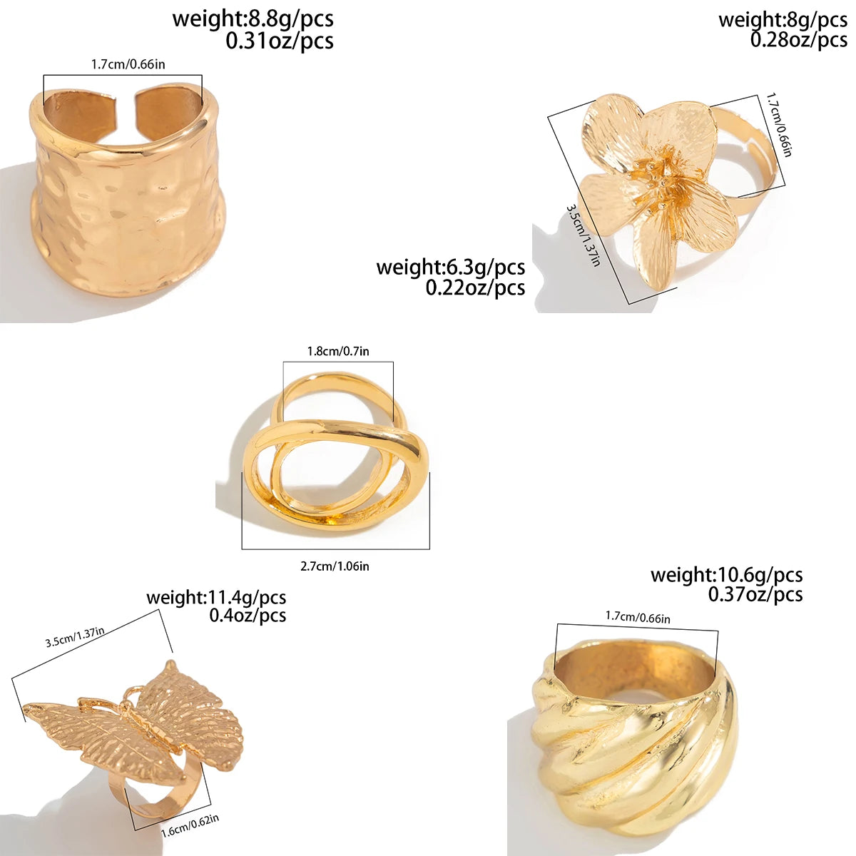 Ingemark Innovative Metal Butterfly Flower Ring 5 Styles for Women