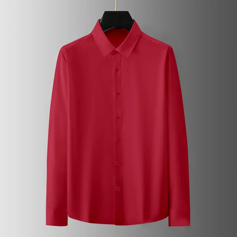 New Men's Business Long Sleeved Solid Color Shirt Wrinkle Resistant Wrinkle