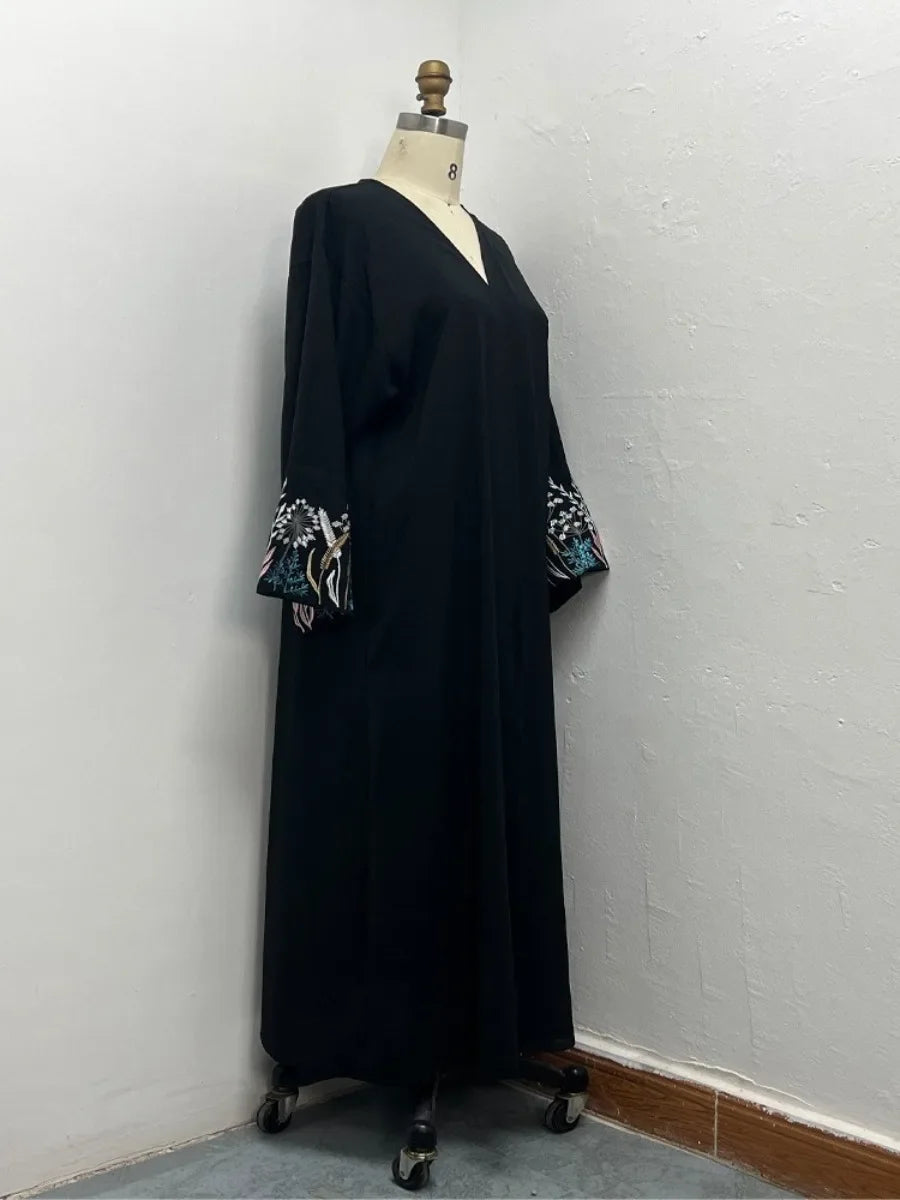 Eid Women Abaya Embroidery Open Dress Muslim
