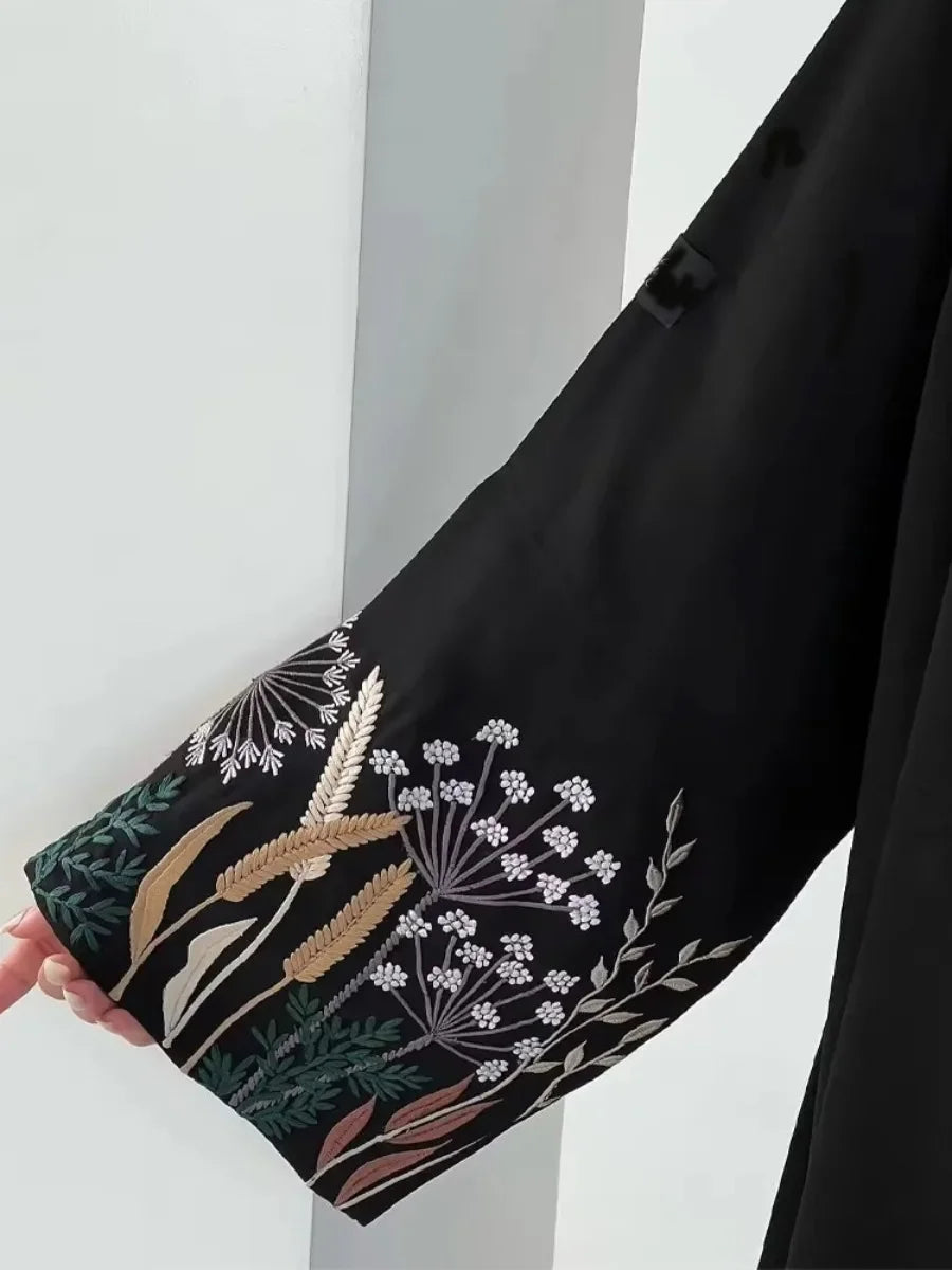 Eid Women Abaya Embroidery Open Dress Muslim