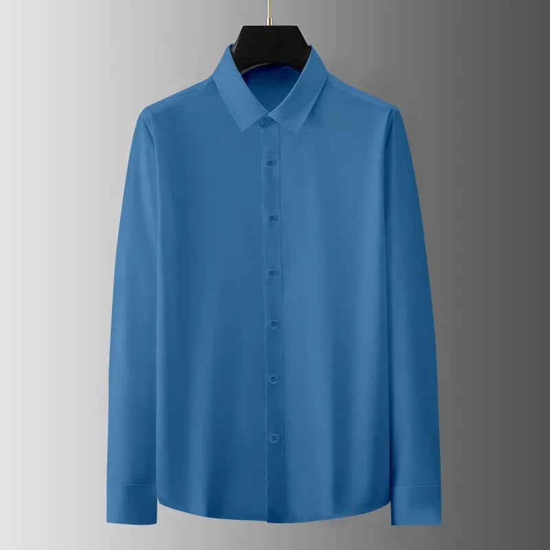 New Men's Business Long Sleeved Solid Color Shirt Wrinkle Resistant Wrinkle