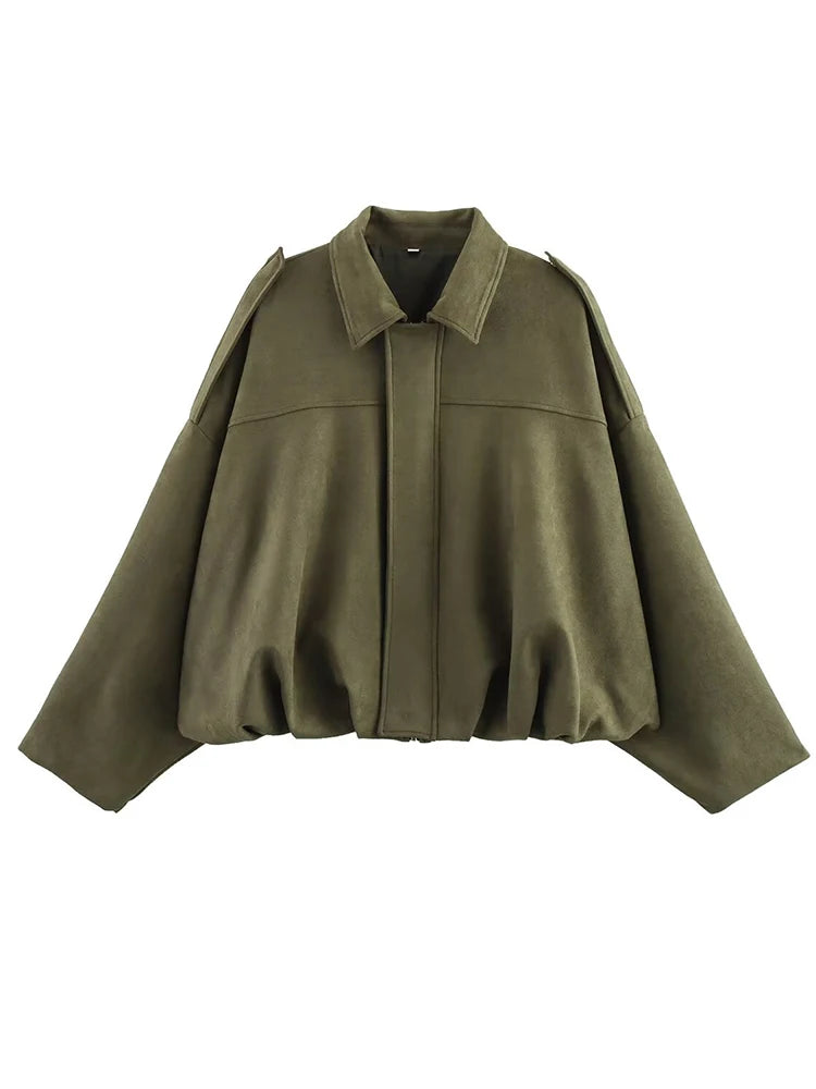 Vintage Green Oversized Women's Bomber Jacket Fashion 2025