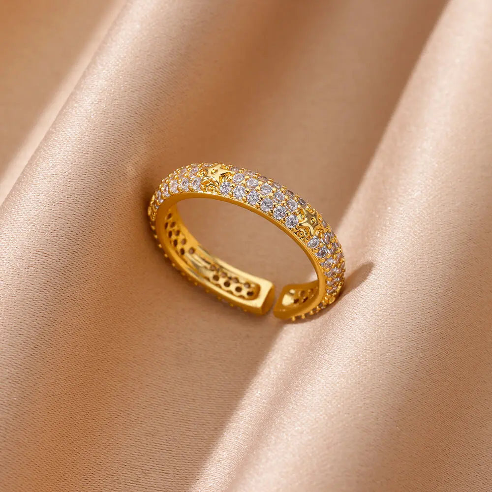 Geometric Zircon Heart Rings for Women, Gold Stainless Steel Wedding Band