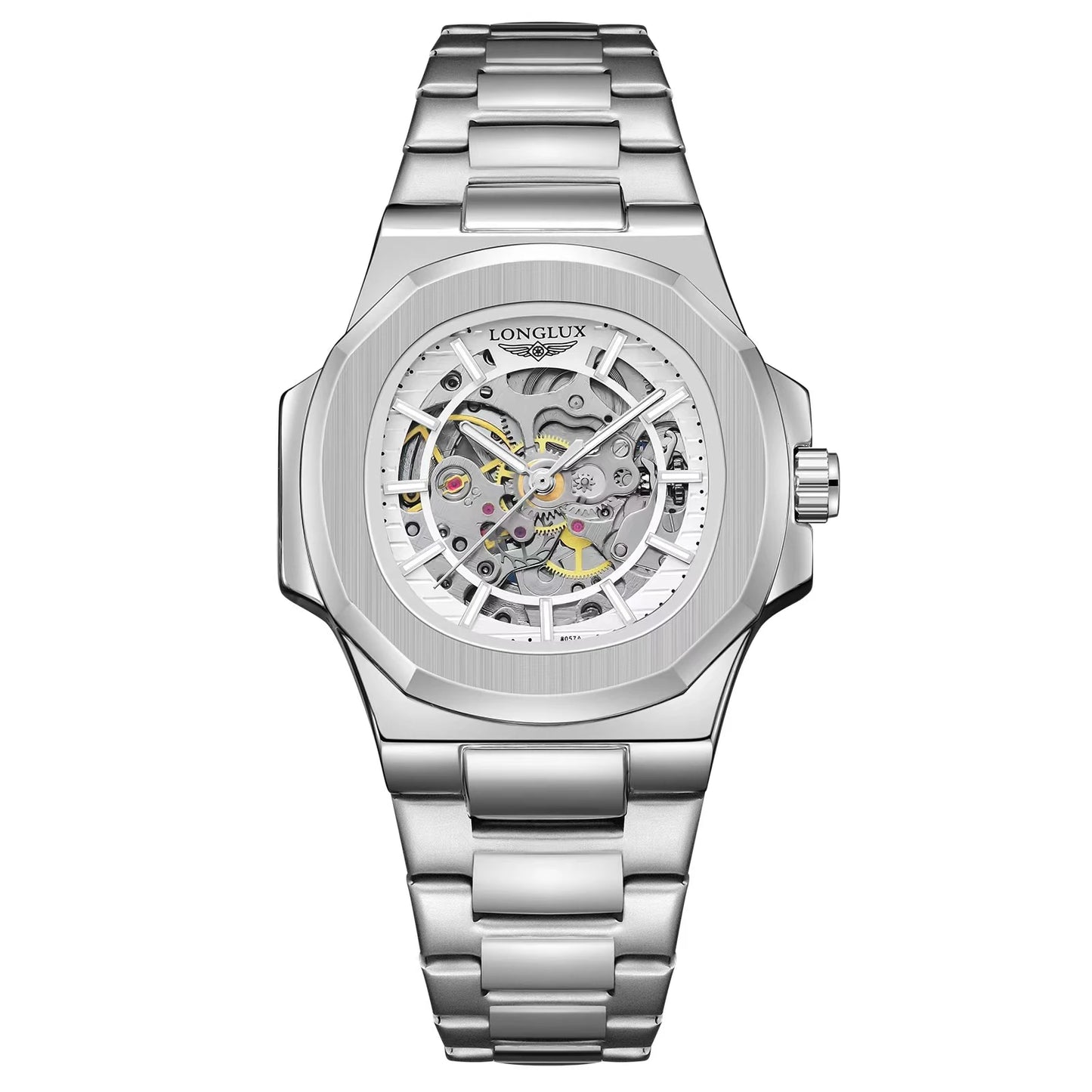 LONGLUX Men's Luxury Automatic Mechanical Waterproof Skeleton Business Watch