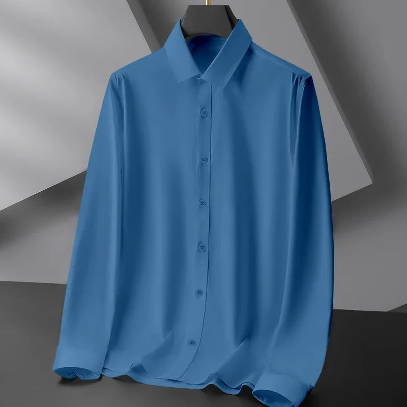 New Men's Business Long Sleeved Solid Color Shirt Wrinkle Resistant Wrinkle