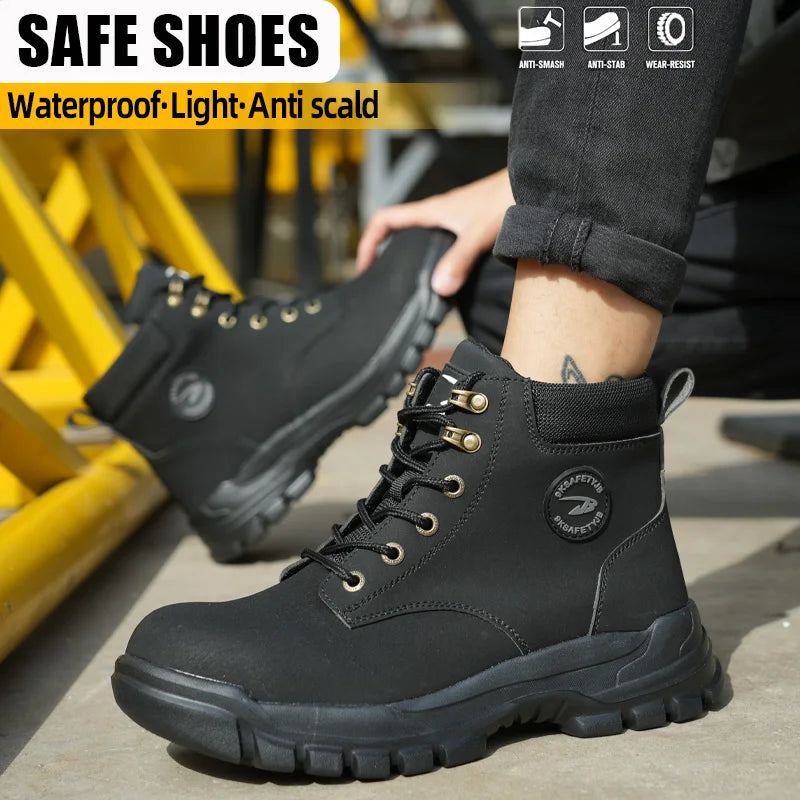 Men's High Top Waterproof Steel Toe Safety Shoes Safety Boots