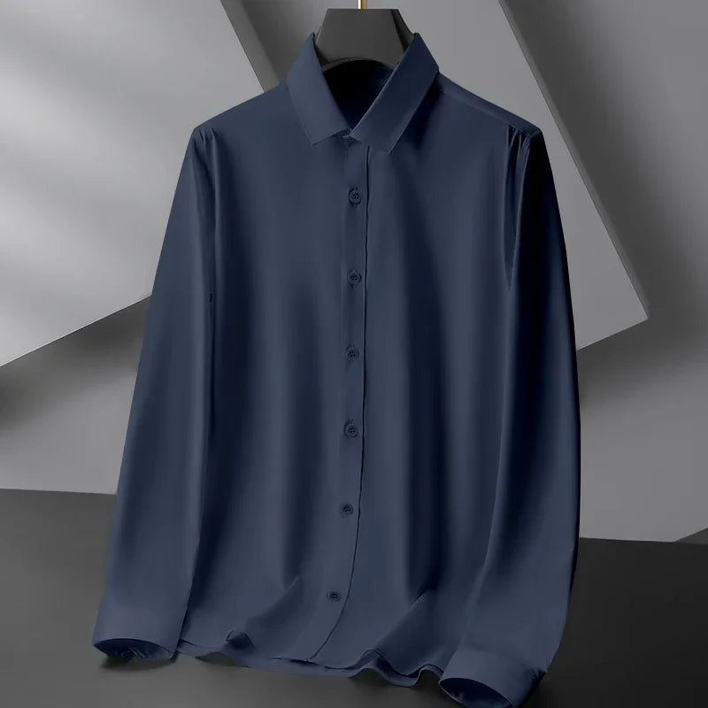 New Men's Business Long Sleeved Solid Color Shirt Wrinkle Resistant Wrinkle