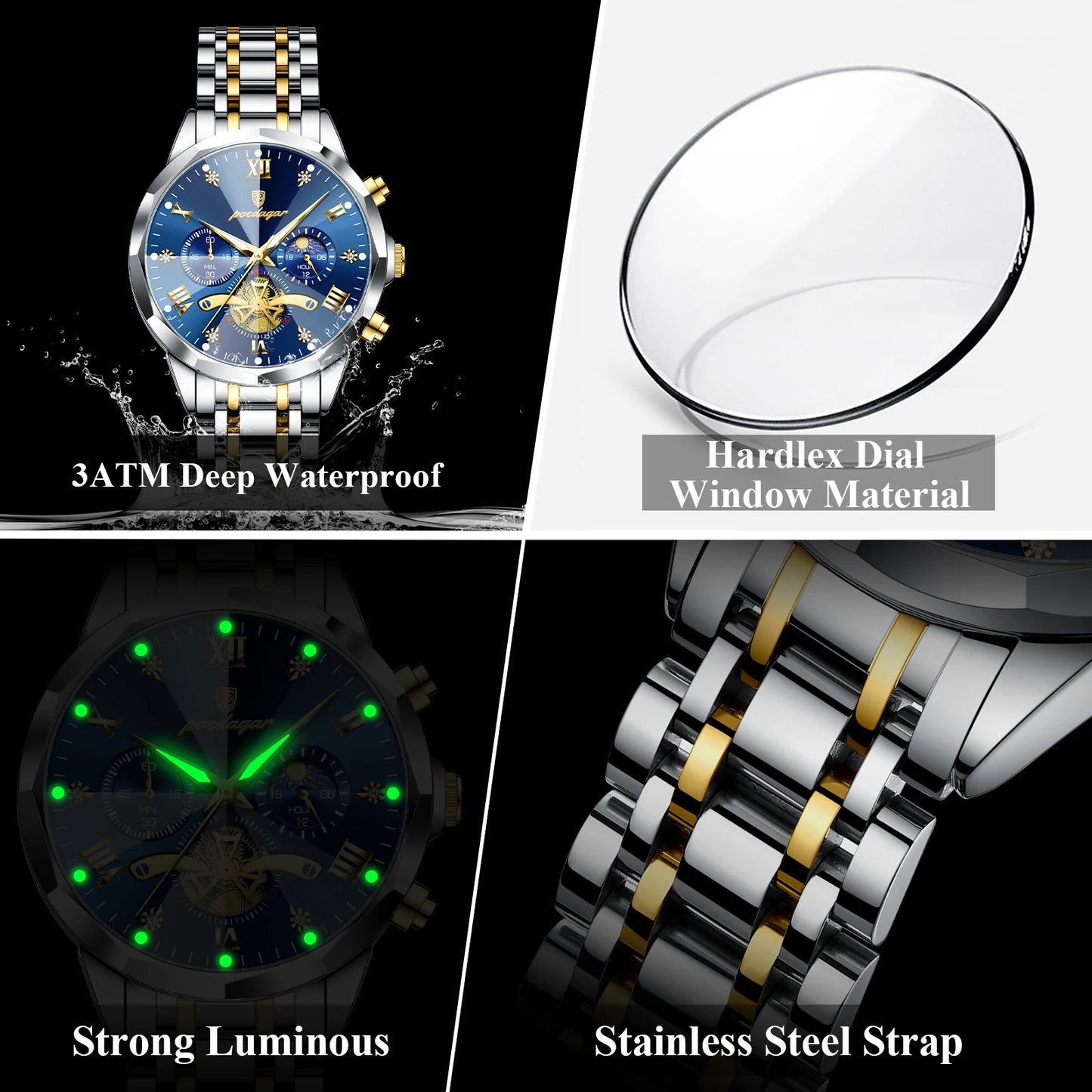 POEDAGAR Luxury Men's Original Waterproof Watch