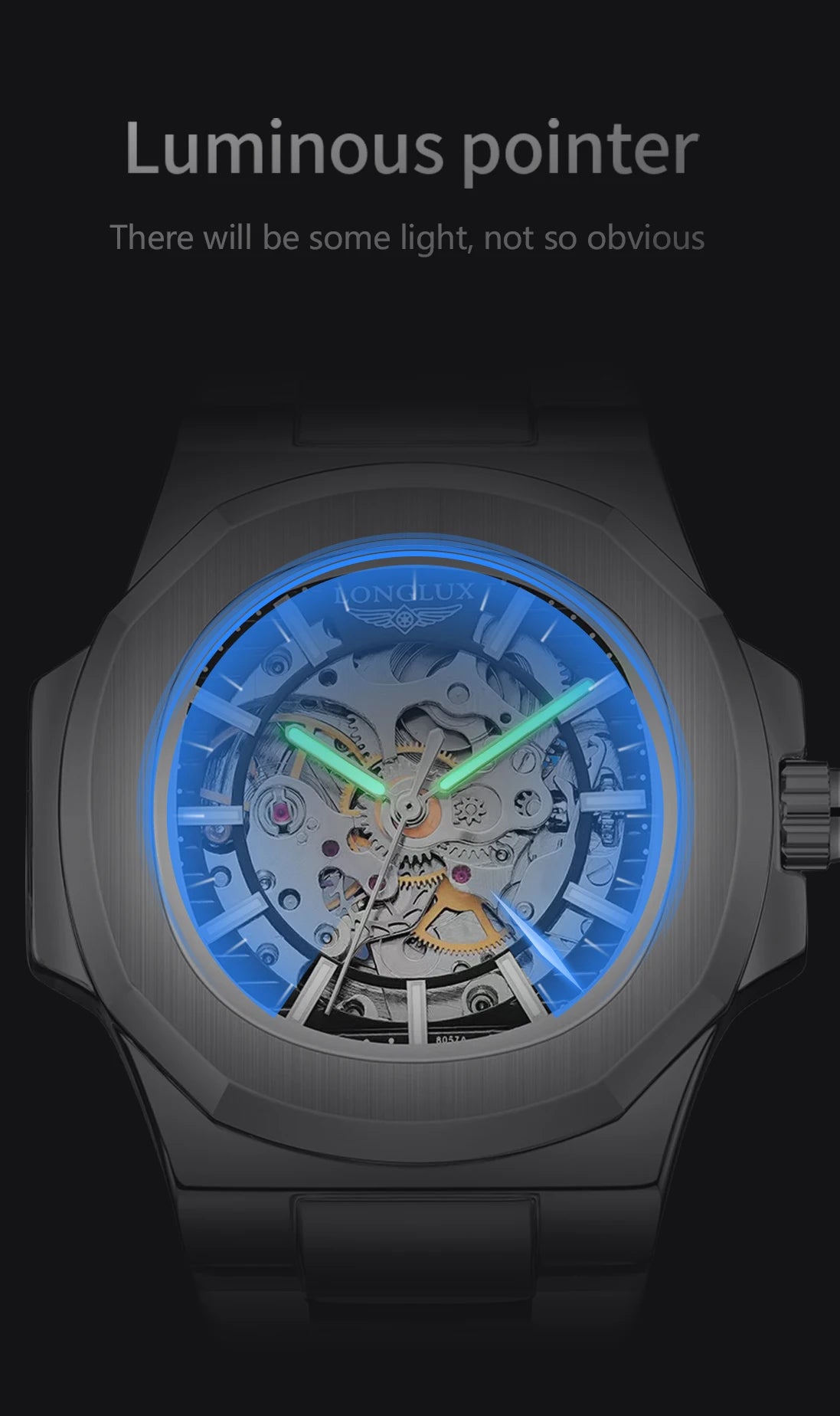 LONGLUX Men's Luxury Automatic Mechanical Waterproof Skeleton Business Watch
