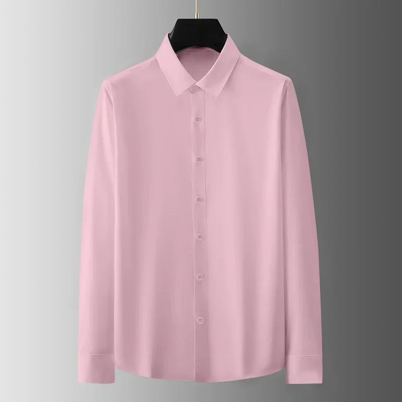 New Men's Business Long Sleeved Solid Color Shirt Wrinkle Resistant Wrinkle