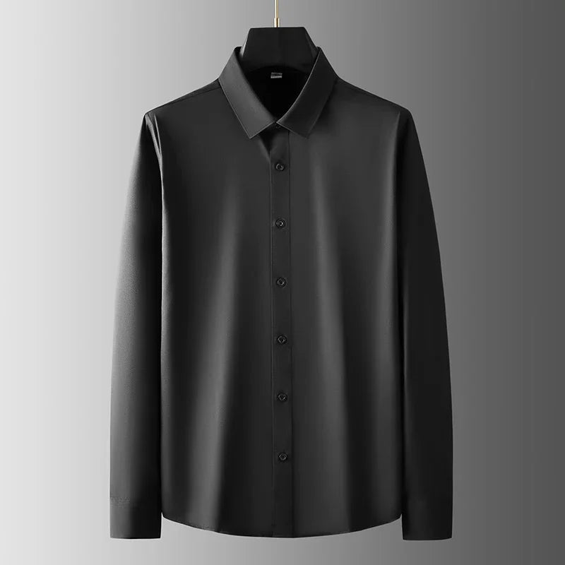 New Men's Business Long Sleeved Solid Color Shirt Wrinkle Resistant Wrinkle