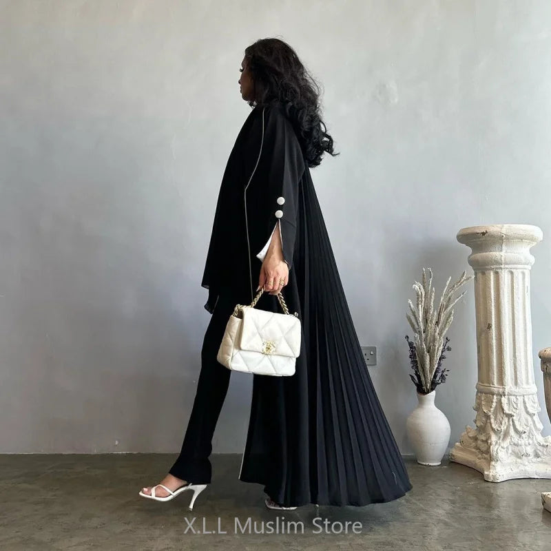 Abaya Women Black Button Split Sleeve Islam