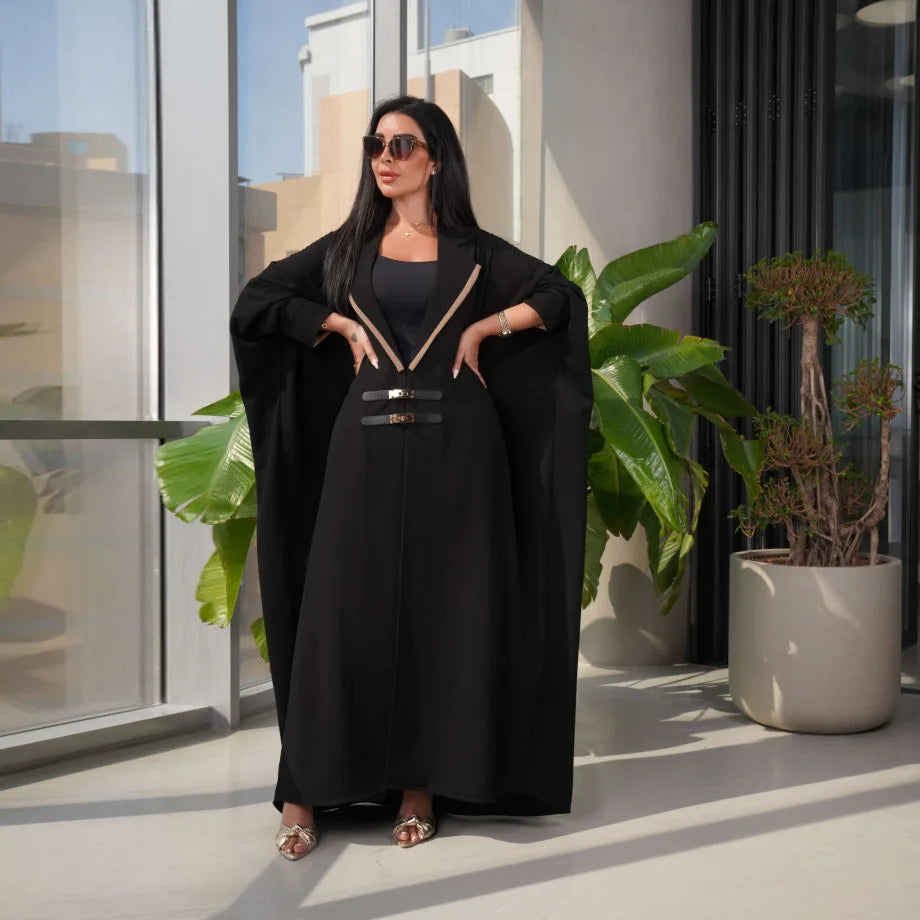 New Arrival Leather Buckle Open Kimono Abaya For Muslim Woman