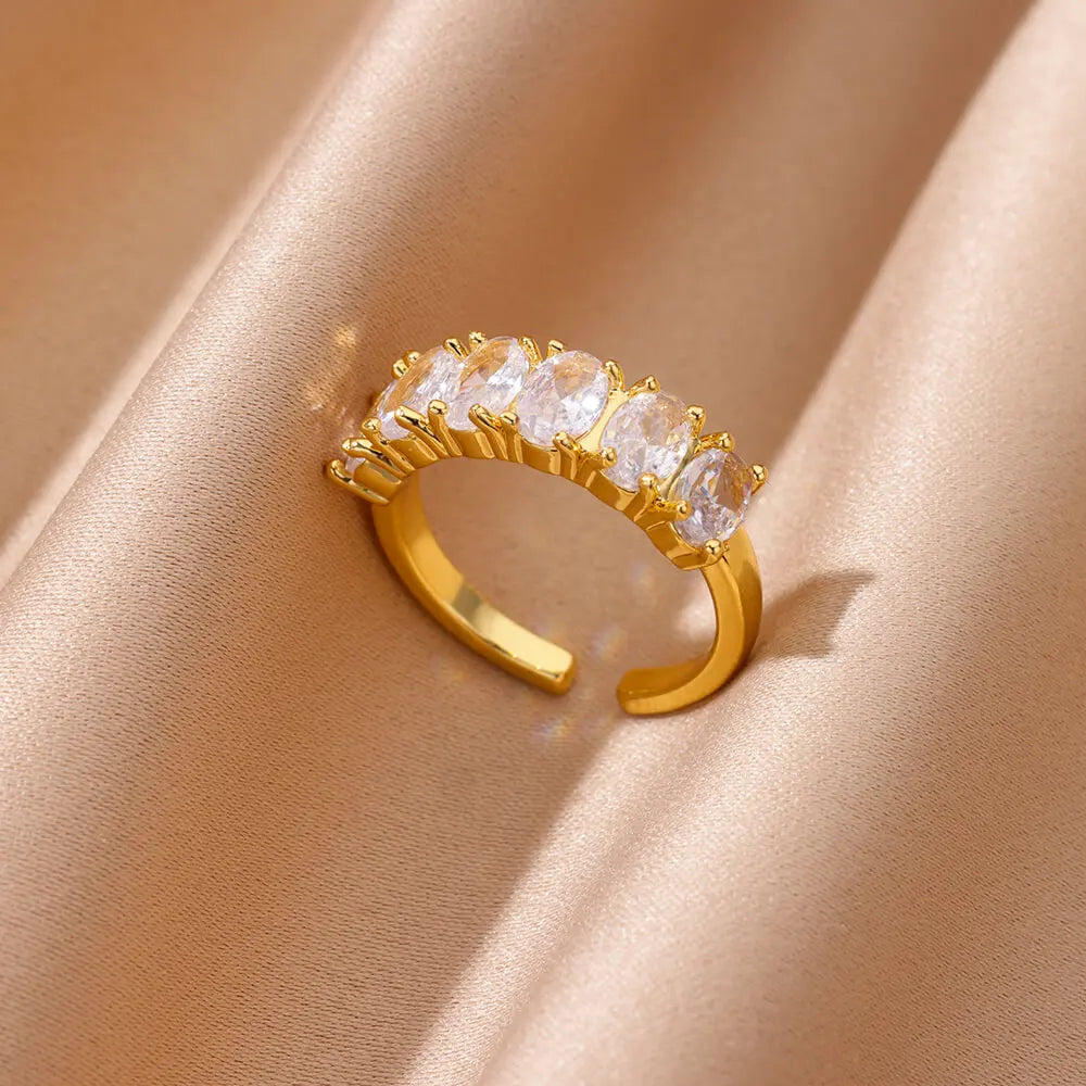Geometric Zircon Heart Rings for Women, Gold Stainless Steel Wedding Band