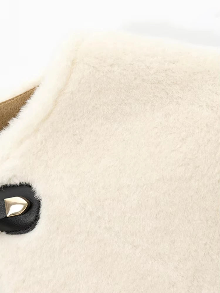 Women's Warm Faux Fur Jacket, Long Sleeve Coat, Button Front