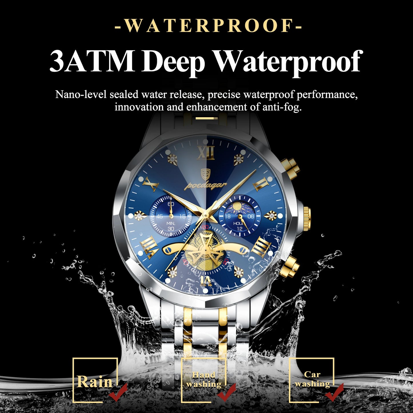 POEDAGAR Luxury Men's Original Waterproof Watch