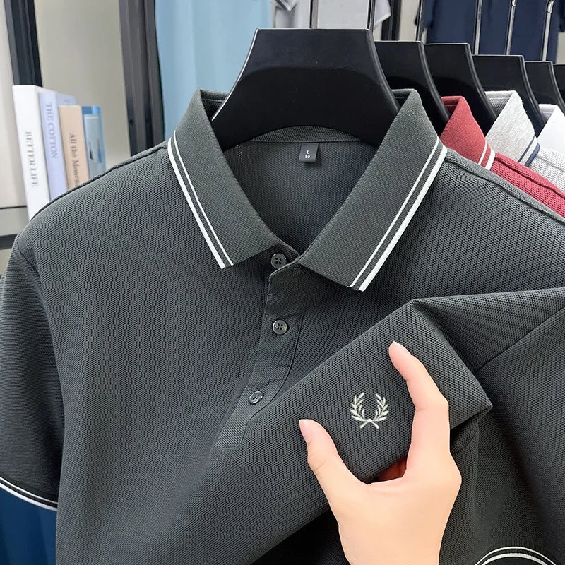 New Luxury Men's Embroidered Short Sleeve Shirt Made of 100% Cotton