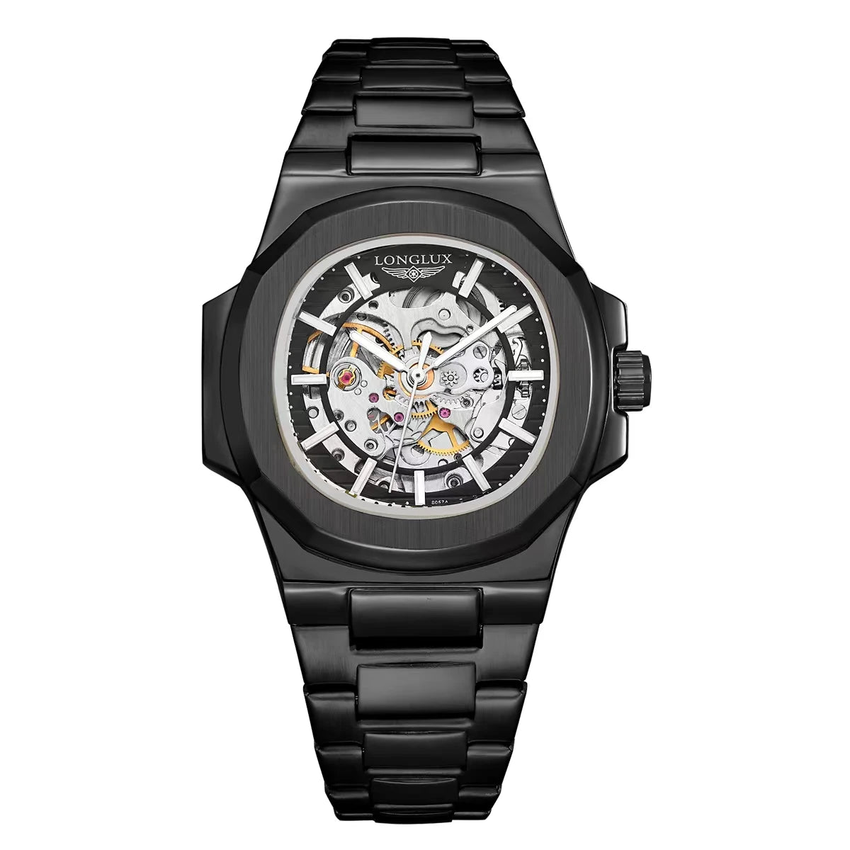 LONGLUX Men's Luxury Automatic Mechanical Waterproof Skeleton Business Watch