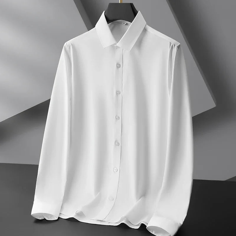New Men's Business Long Sleeved Solid Color Shirt Wrinkle Resistant Wrinkle