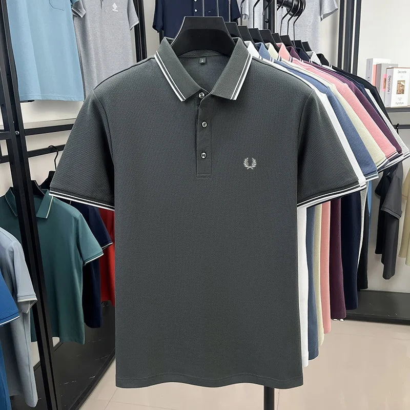 New Luxury Men's Embroidered Short Sleeve Shirt Made of 100% Cotton