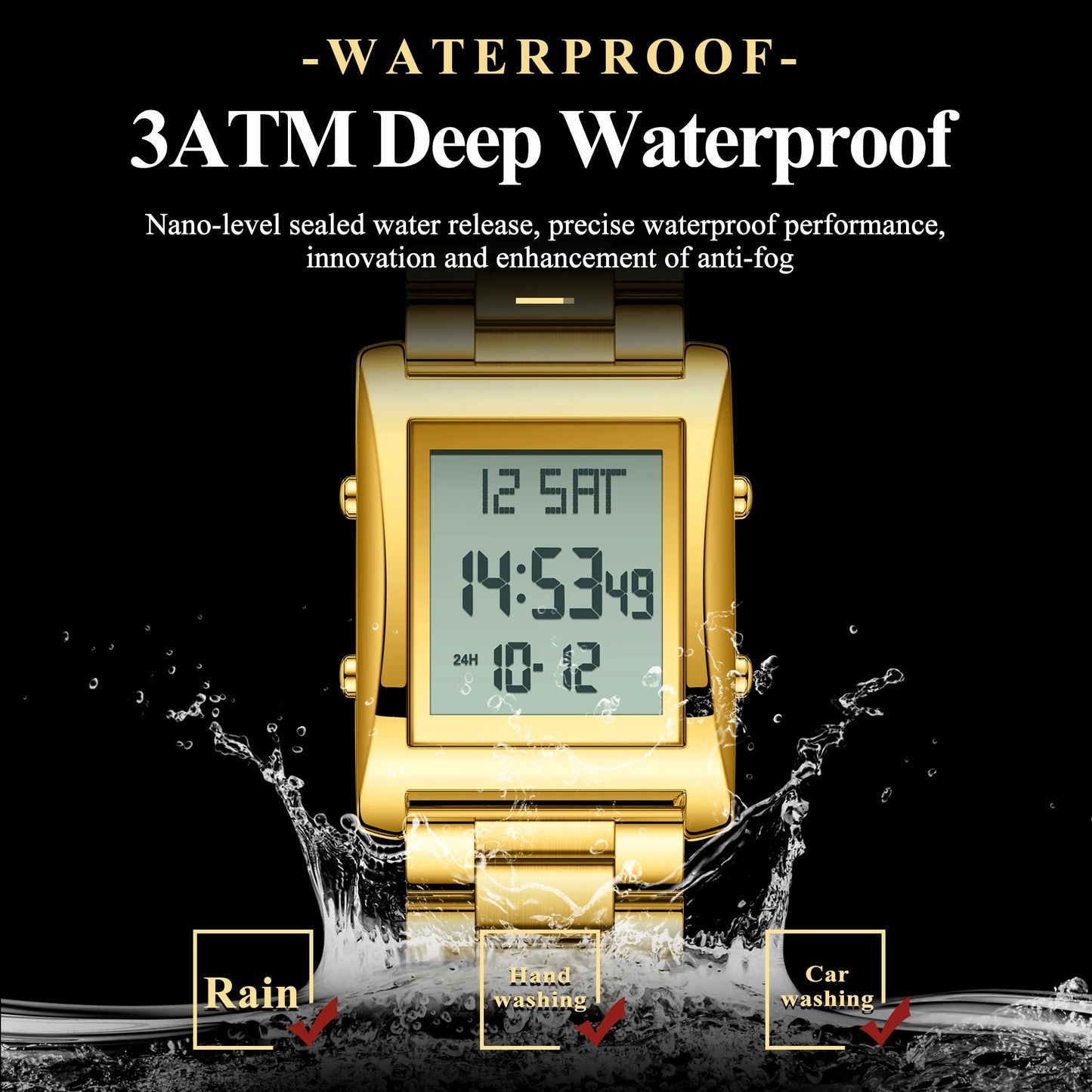 CAREKISO Original LED Men's Watch Waterproof Weekly Calendar Alarm