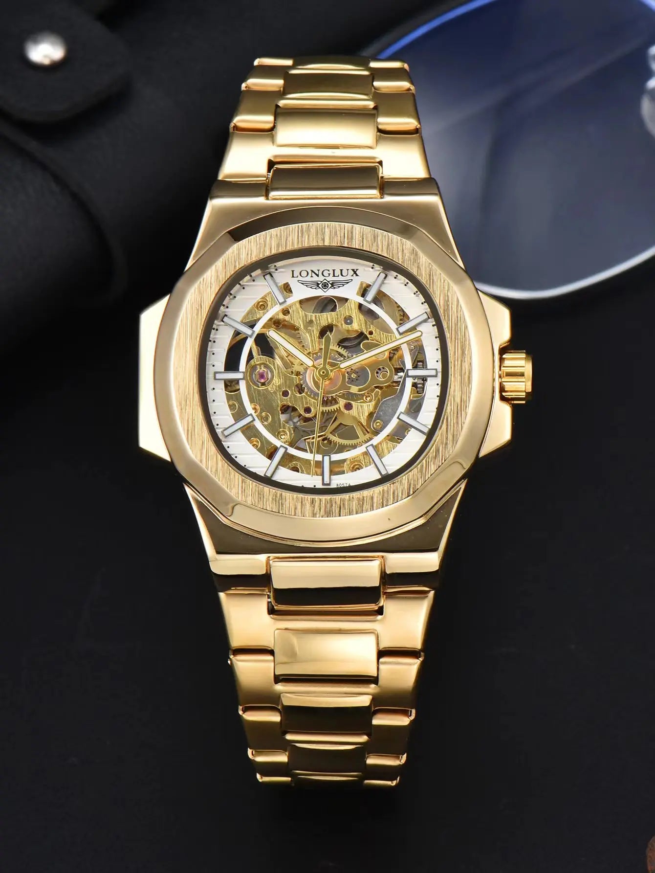LONGLUX Men's Luxury Automatic Mechanical Waterproof Skeleton Business Watch
