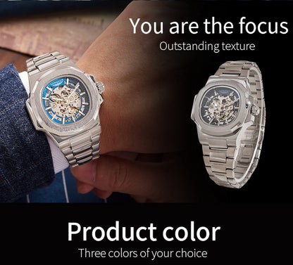 LONGLUX Men's Luxury Automatic Mechanical Waterproof Skeleton Business Watch